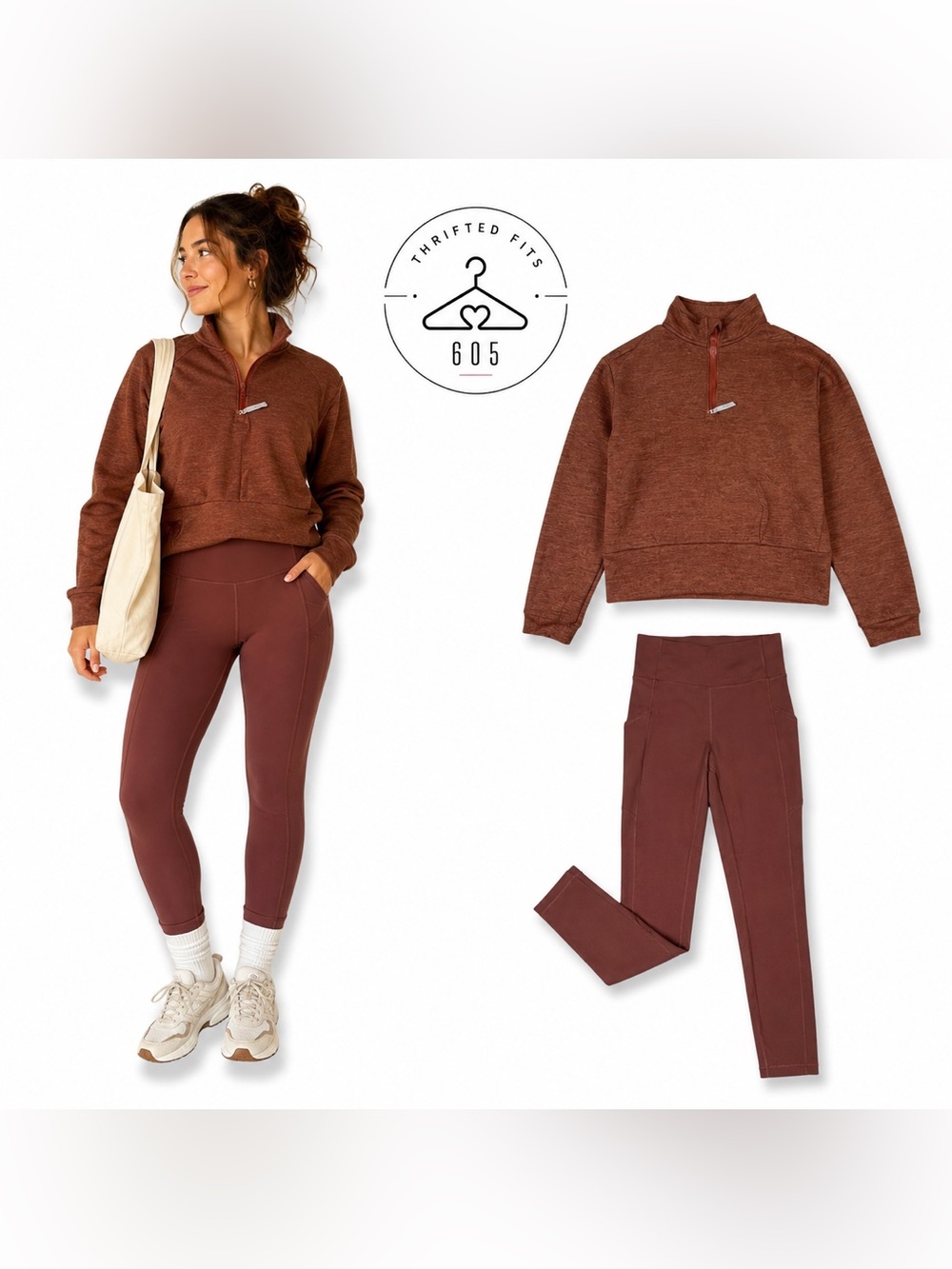 2-piece ‘FIT! Athleta Quarter-Zip Sweater + LuluLemon pocket leggings in Rust